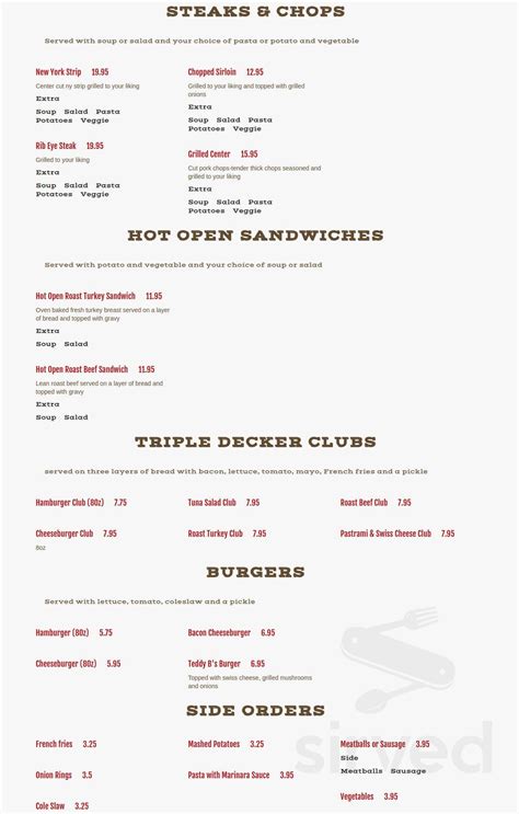 Teddy B's Restaurant menu in Bethany, Connecticut, USA