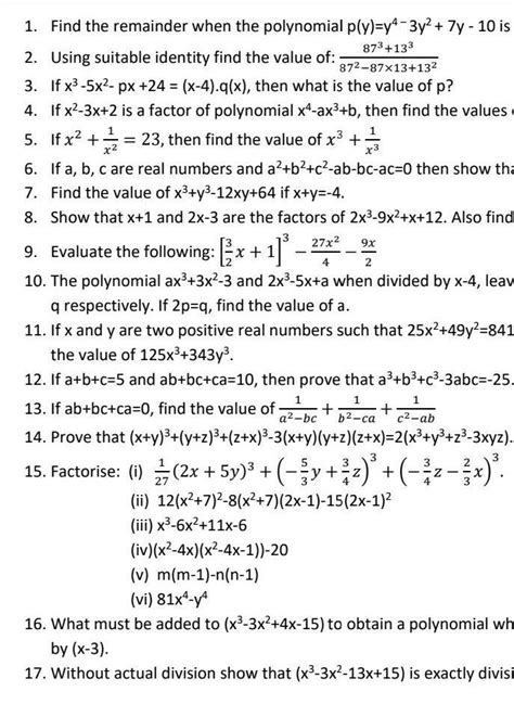 Image result for Maths Problems Polynomials Class 9 Worksheet