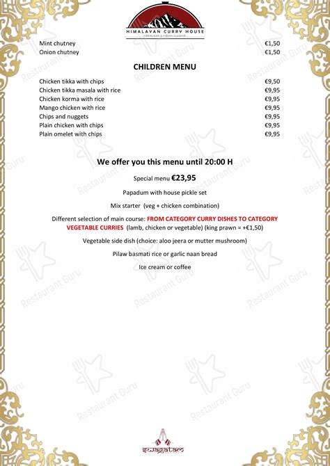 Speisekarte von Himalayan Curry House, Kortrijk