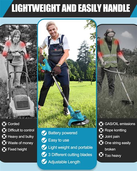 Cordless Weed Wacker, 21V Electric Weed Eater Battery Powered, 3 in 1 ...