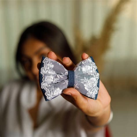 White Denim Lace Bow – Cats&Bows