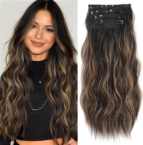Amazon.com : 4PCS Clip in Hair Extensions 20Inch Black Hair Extensions ...