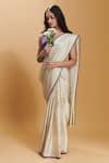 Buy Ivory Silk Satin Stripe Pattern Handwoven Rippled Saree For Women ...