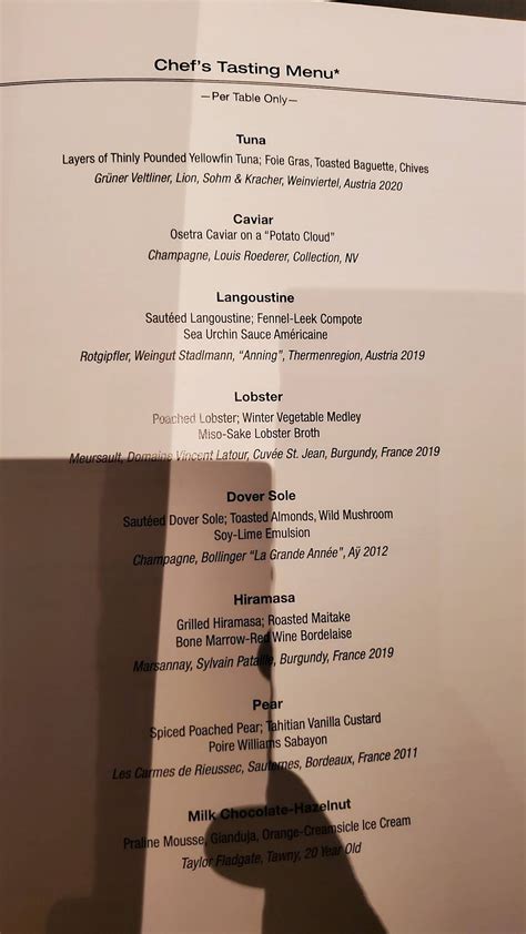 Menu at Le Bernardin restaurant, West New York