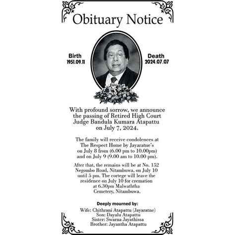 Obituaries Notice - Obituaries | Daily Mirror