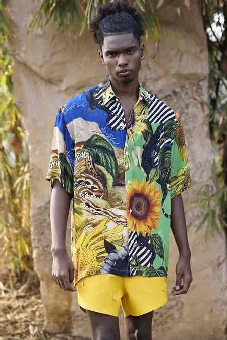 Buy Multi Color Crepe Abstract Bali Jungle Print Shirt For Men by ...