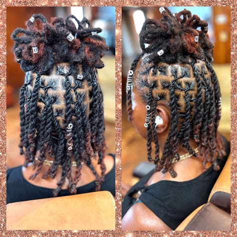 Trendy Women Loc Styles: Two Petal Buns with Two Strand Twist