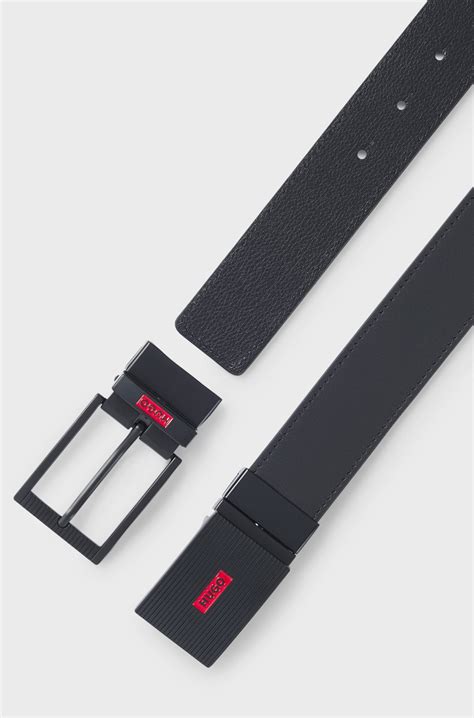 HUGO - Italian-leather reversible belt with plaque buckle - Black