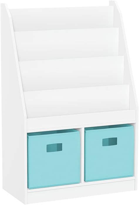 Buy RiverRidge Kids Bookrack with Two Cubbies, White with 2 Aqua Bins ...