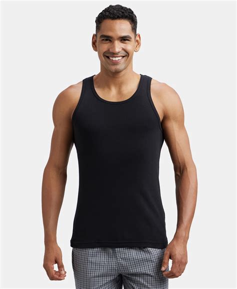 Buy Super Combed Cotton Rib Round Neck Sleeveless Vest - Black & Neon ...