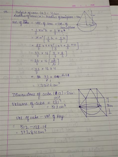 A solid toy is in the form of a hemisphere surmounted by a right ...