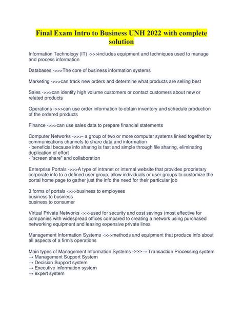 Final Exam Intro to Business UNH 2022 with complete solution ...