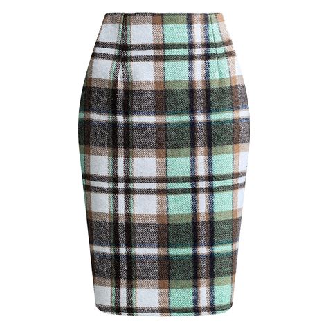 FrzhBrz Women's Plaid Pencil Skirt Wool High Waist Vintage Plaid Zipper ...