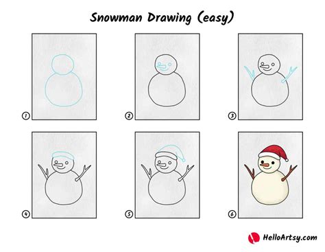 Snowman Drawing (easy) - HelloArtsy
