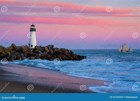 Santa Cruz Breakwater Lighthouse Stock Image - Image of navigation ...