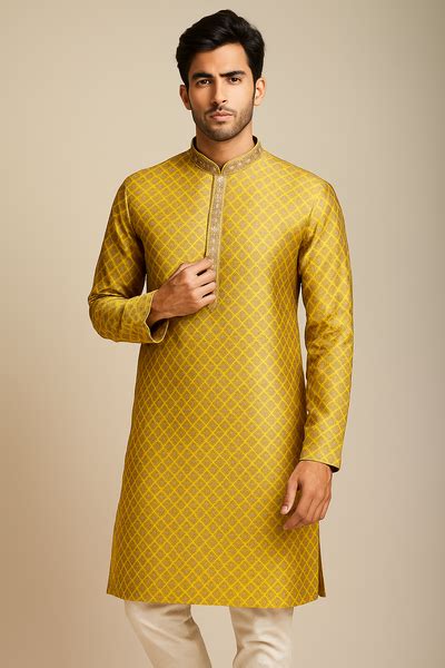 Mustard Yellow Silk Blend Kurta – aadaran