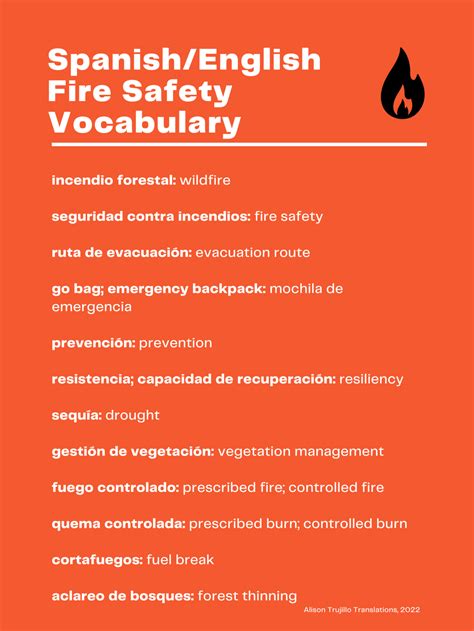 Spanish/English Fire Safety Vocabulary – Alison Trujillo Translations