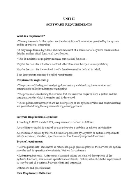 UNIT II - Notes - UNIT II SOFTWARE REQUIREMENTS What is a requirement ...