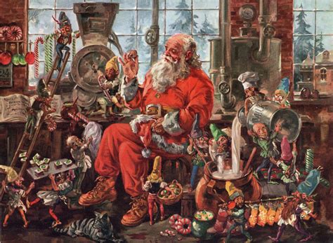#Christmas #Santa #elves (artist: George Hinke) | Vintage christmas ...