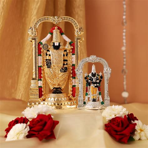 Lord Venkateswara Tirupati Balaji Murti Idol 24 Karat Gold and Silver ...