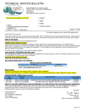Fillable Online Technical Service Bulletin: 400-1207 Fax Email Print ...