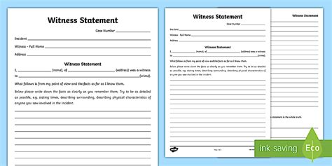 Witness Statement Template - CfE Second Level (teacher made)