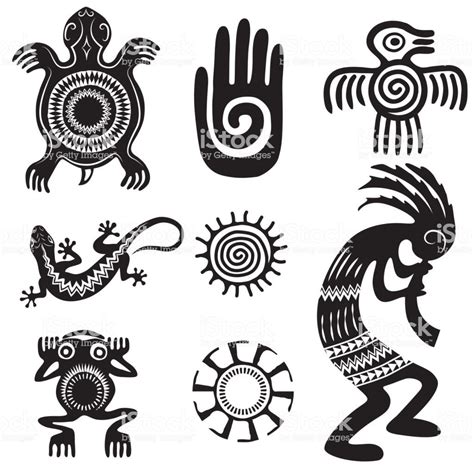 Set of Native Americans ethnic symbols. Aztec symbols. Black and ...