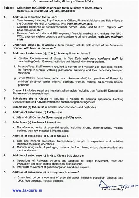 Addendum to Lockdown Guidelines of MHA dated 24.03.2020