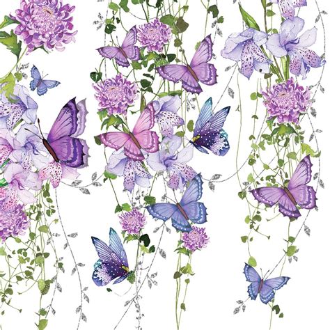 Decorative Paper napkins of Butterflies in the purple scene with ...