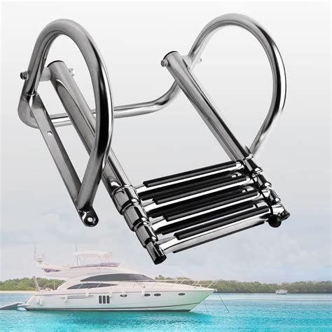 4 Step Pontoon Boat Ladder Foldable Stainless Steel Marine Rear ...