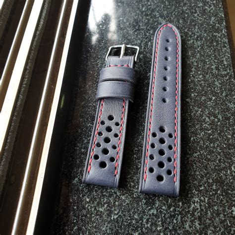 Handmade blue leather rally strap for watch - 22mm / Blue ...