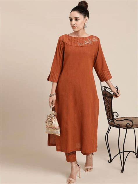 Embroidered Women Kurta Set - Elegant Light Brown Design – Charkha Tales