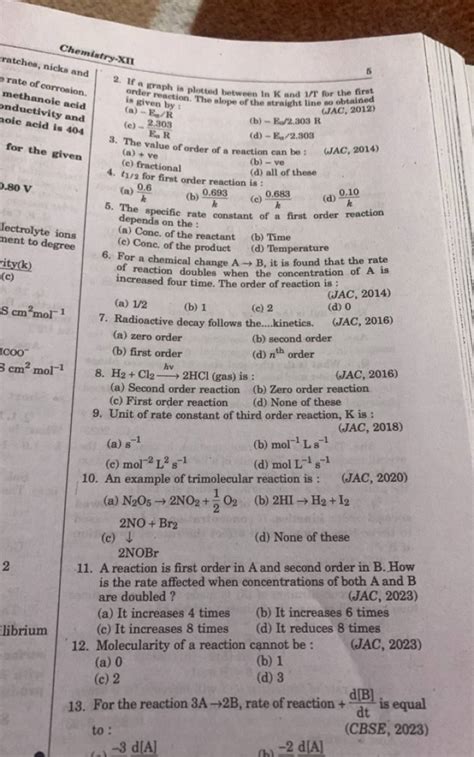 Unit of rate constant of third order reaction, K is : (JAC, 2018) | Filo