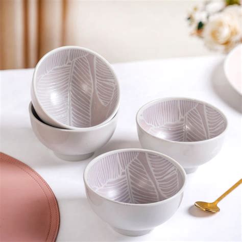 Tropica Light Mauve Banana Foliage Ceramic Bowl Set Of 4 325ml Online ...