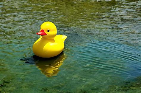 Premium Photo | Yellow rubber duckie floating on water