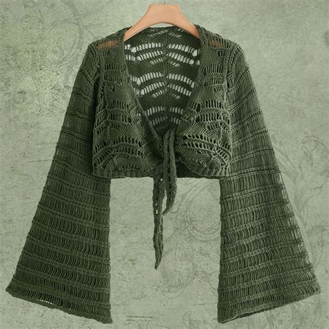 Temu｜Solid Pointelle Strick Crop Cardigan, Vielseitiger Tie Front Flare ...