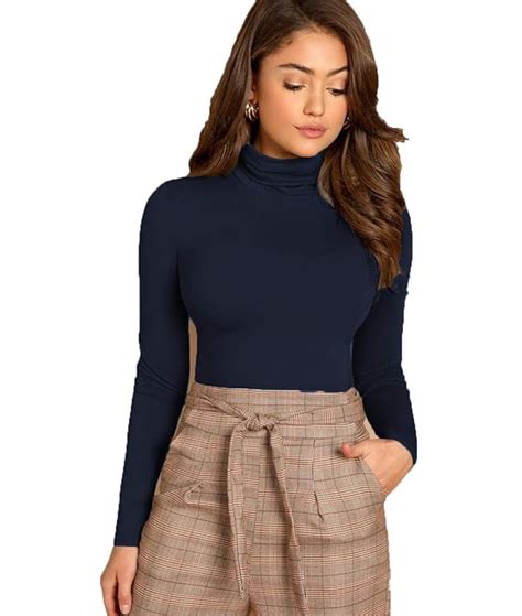 Buy Clafoutis Women Turtle Neck t Shirt (Large, Navy) at Amazon.in