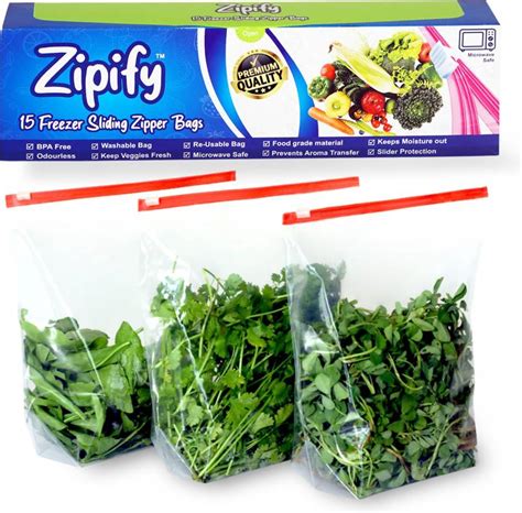 Zipify 15 Pcs Ziplock Pouch Vegetable Bag, Zip Lock Plastic Bags for ...