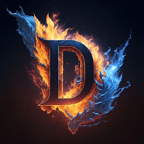 A letter d with fire and ice on it | Premium AI-generated image