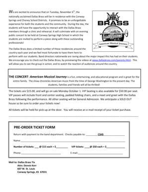 Fillable Online usd356 PRE-ORDER TICKET FORM - USD 356 - usd356 Fax ...