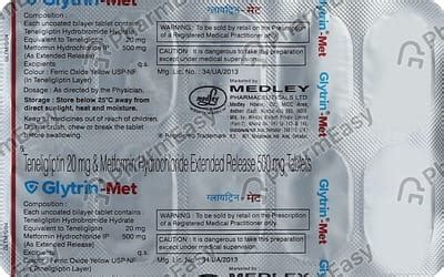 Glytrin Met 20mg/500mg Strip Of 10 Tablets: Uses, Side Effects, Price ...