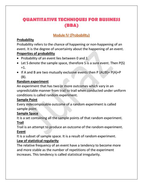 QT- BBA- Module IV- Juraz - Module IV (Probability) Probability ...