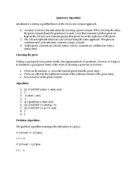 ALG UNIT 3: Quicksort and Merge Sort Algorithms Explained - Studocu