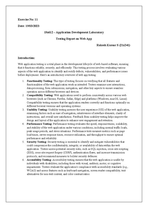 21z241 - 11(ii)- Testing Report on Web app - Exercise No: 11 Date: 19 ...