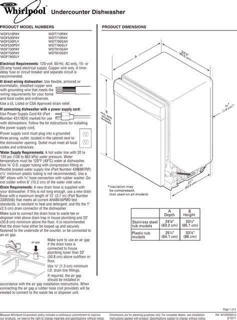 Whirlpool Dishwasher Wdf510Pay Users Manual Wdf530payw Quick Specs