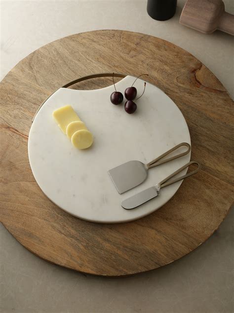 Chopping Board - Marble Cheese Board Cum Platter With Matt Gold Handle ...