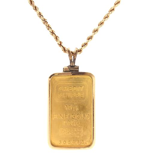 Lot - CREDIT SUISSE 10GR 999.9 GOLD BAR PENDANT NECKLACE