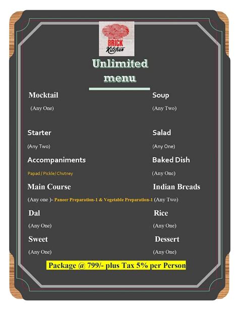 Menu at Brick Kitchen Restaurant, Ahmedabad, Five Petals Hotel & Banquets