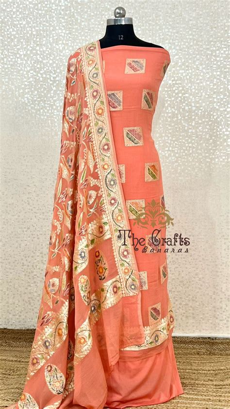 Pure Banarasi Khaddi Georgette Dress Material – The Crafts Banaras