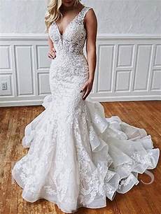 2019 Mermaid Wedding Dresses by Open Back Ruffles Appliques Mermaid Wedding Dress 2019 2019 Mermaid Wedding Dresses